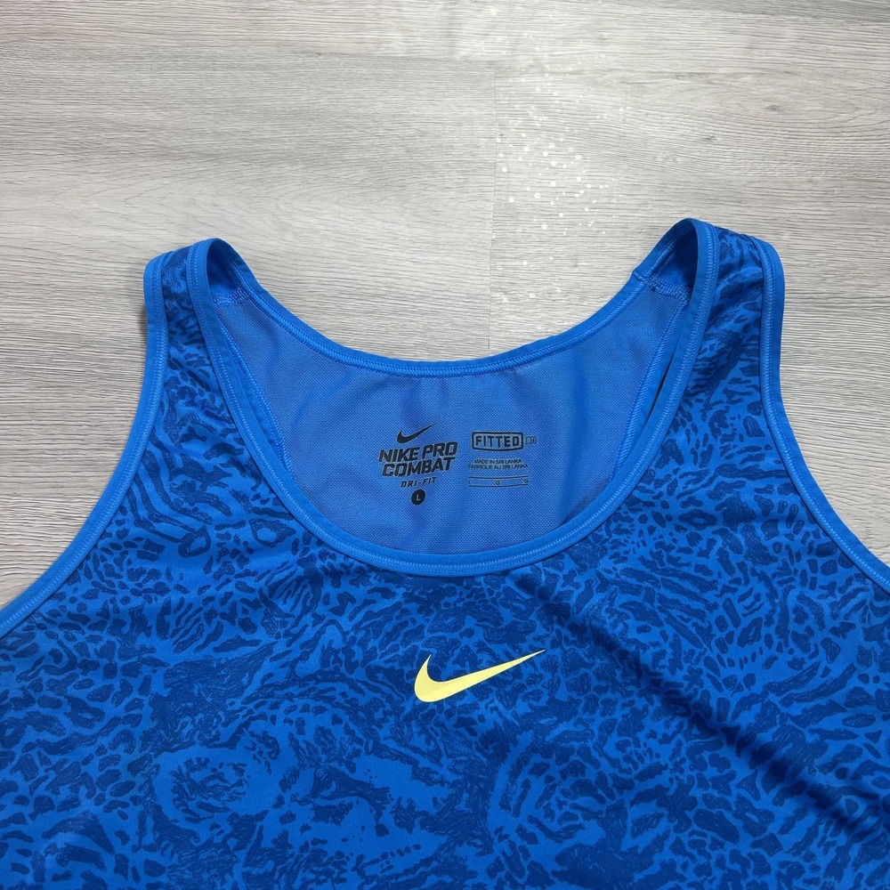 Nike Pro Combat Dri-FIT Tank Top Mens Large Blue Animal 412580-406 - Picture 3 of 11
